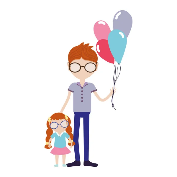 Father His Daughter Balloons Vector Illustration — Stock Vector