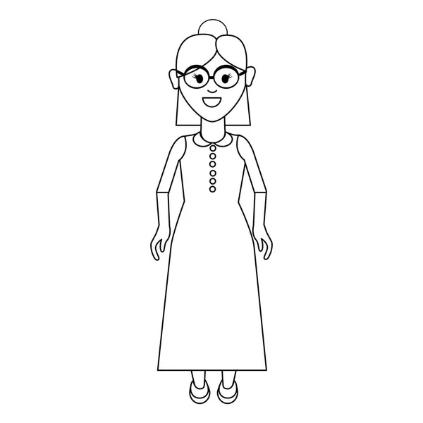 Силуэт Пожилая Женщина Прической Длинным Платьем Векторная Иллюстрация — стоковый вектор