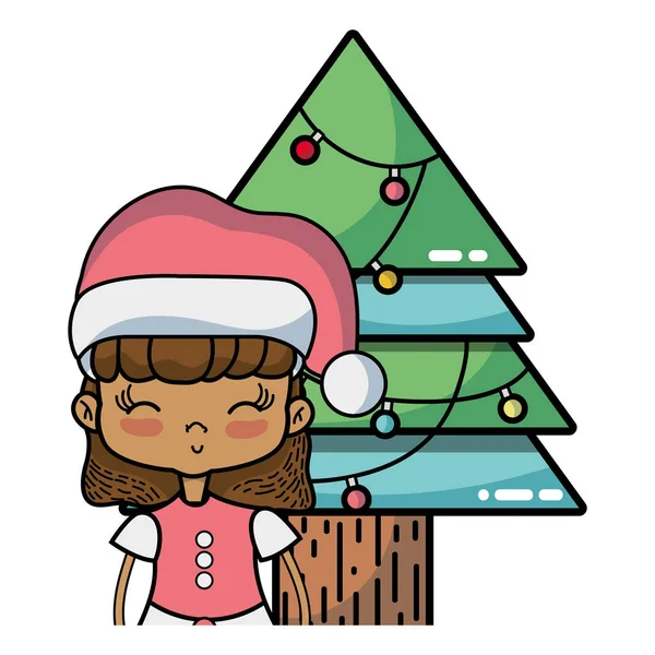 Noel giysileri ve çam ışıklar vektör çizim ile ile kız