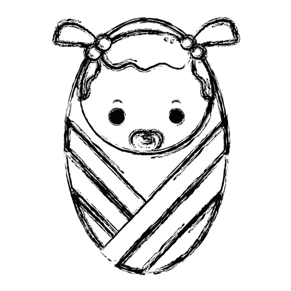 Figura Bebê Menina Com Chupeta Penteado Vetor Ilustração — Vetor de Stock
