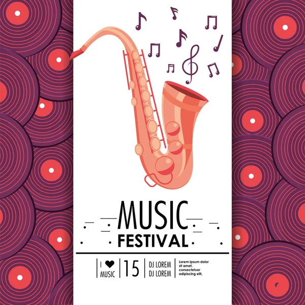 Саксофонный Инструмент Векторной Иллюстрации Празднования Музыкального Фестиваля — стоковый вектор