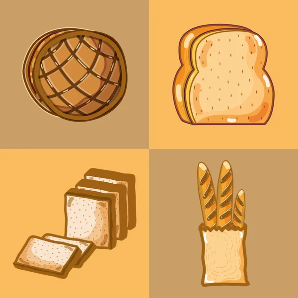 Набор Вкусных Видов Хлеба Векторная Иллюстрация Дизайна — стоковый вектор