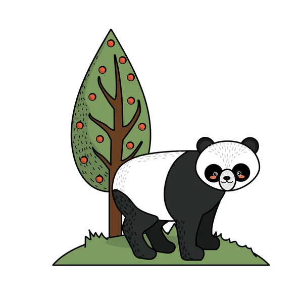 Bonito Panda Selvagem Animal Lado Árvore Vetor Ilustração —  Vetores de Stock