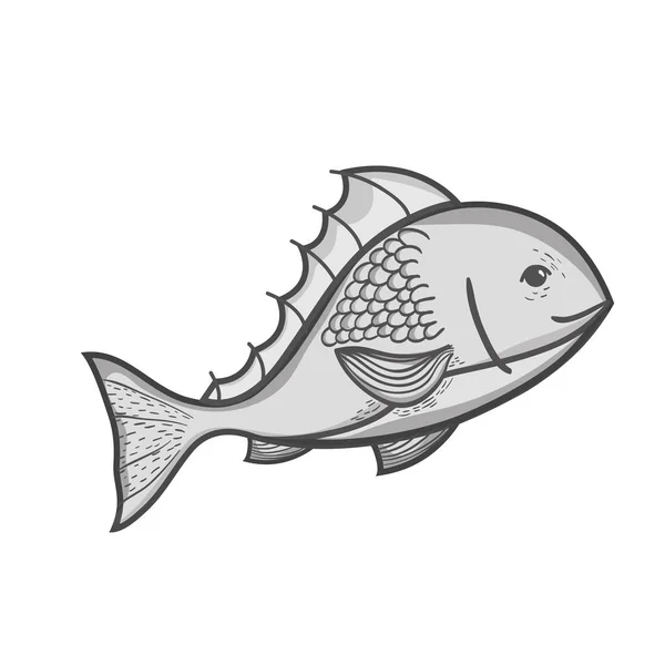 Poissons Fruits Mer Délicieux Niveaux Gris Avec Illustration Vectorielle Nutrition — Image vectorielle