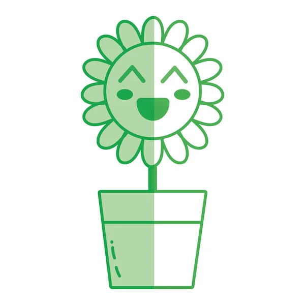 Silhouette Kawaii Beauté Fleur Heureuse Plante Vecteur Illustration — Image vectorielle