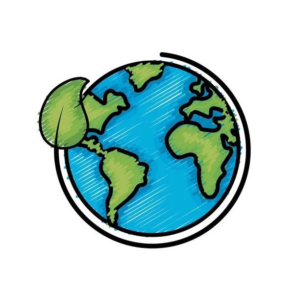 Jorden Planet Med Ekologiska Leaf Design Vektorillustration — Stock vektor
