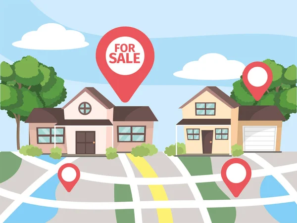 地图位置到房子物产销售向量例证 — 图库矢量图片
