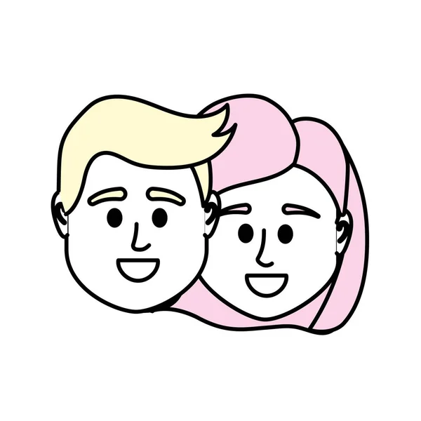 Tête Couple Avec Illustration Vectorielle Conception Coiffure — Image vectorielle