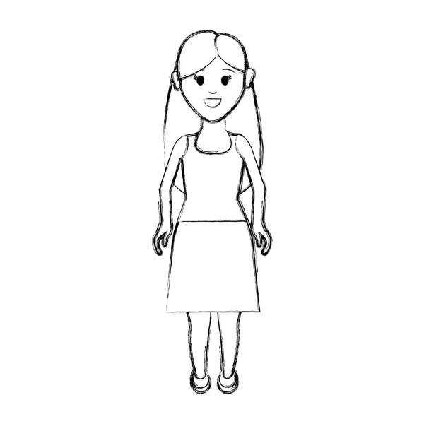 Contour Jeune Femme Avec Coiffure Robe Décontractée Illustration Vectorielle — Image vectorielle