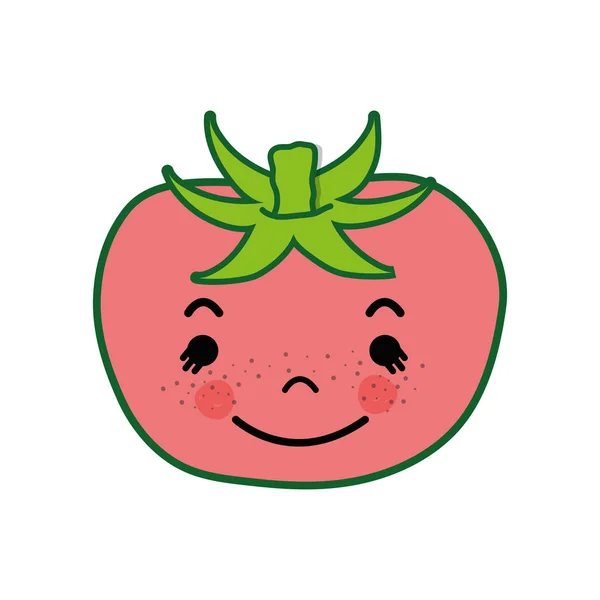 Kawaii Cute Happy Tomato Vegetable Vector Illustration - Stok Vektor