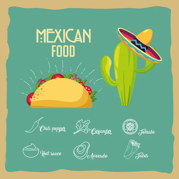 Taco Snack Comida Mexicana Tema Del Menú Ilustración Vectorial — Vector de stock