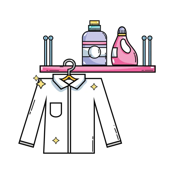 Regal Mit Waschmittelflasche Und Kleidungsstücken — Stockvektor
