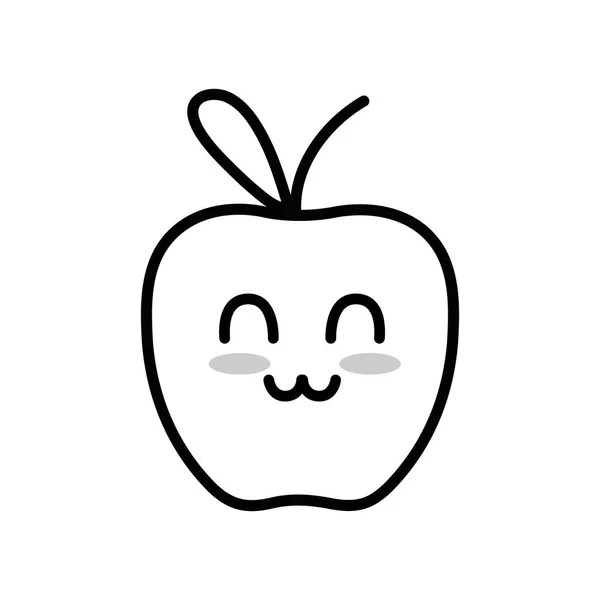 Línea Kawaii Lindo Feliz Manzana Fruta Vector Ilustración — Vector de stock