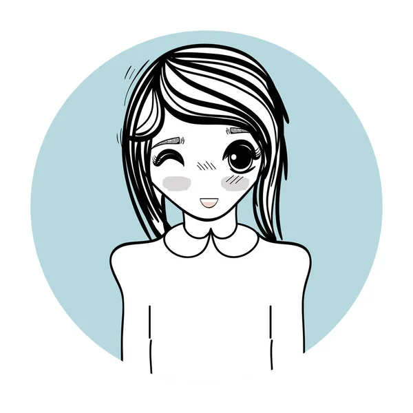 Vetor de Cute anime girl icon portrait. Contour vector