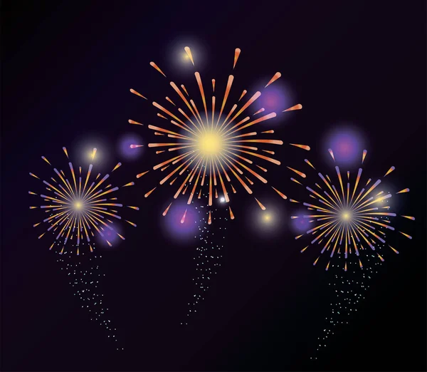 Feu Artifice Explosion Nuit Décoration Pour Vacances Vectoriel Illustration — Image vectorielle