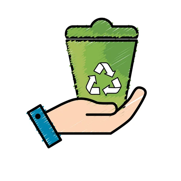 Hand Met Kan Recycleren Tot Milieu Zorg Vector Illustrationhand Met — Stockvector