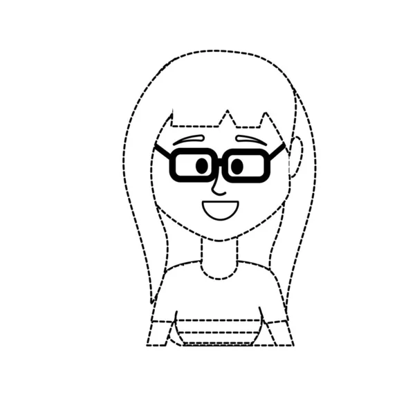 Пунктирная Форма Аватара Женщина Прической Блузка Дизайн Векторной Иллюстрации — стоковый вектор