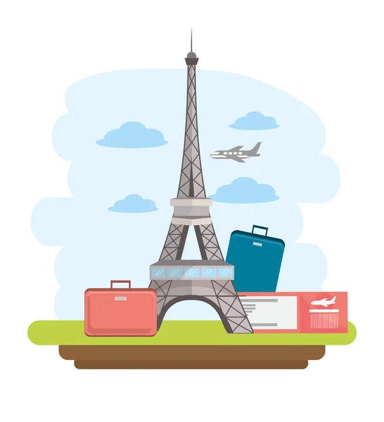 Eiffel Toren Reizen Met Bagage Paspoort Vectorillustratie — Stockvector