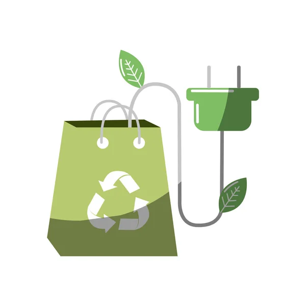 Sac Vert Avec Panneau Recyclage Câble Alimentation Illustration Vectorielle — Image vectorielle