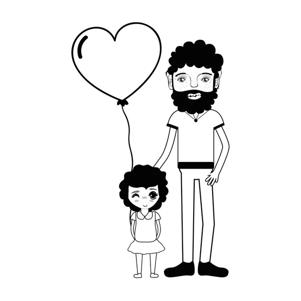 Περίγραμμα Πατέρα Την Κόρη Και Καρδιά Μπαλόνι Εικονογράφηση Διάνυσμα — Διανυσματικό Αρχείο