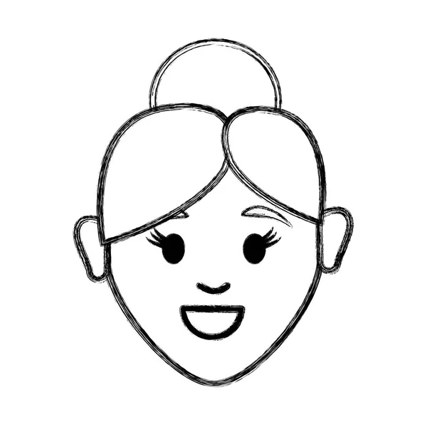 Περίγραμμα Χαρούμενο Πρόσωπο Γυναίκας Χτένισμα Σχεδιασμό Εικονογράφηση Διάνυσμα — Διανυσματικό Αρχείο