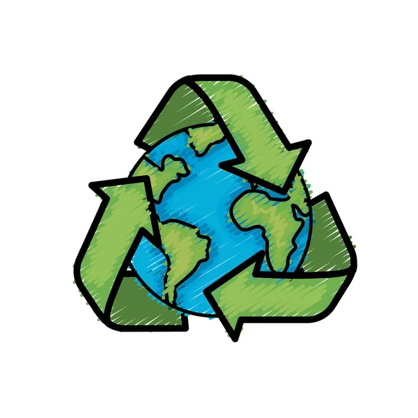 Planète Terre Avec Illustration Vectorielle Conception Symbole Recyclage — Image vectorielle