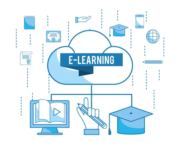 Nube Carga Con Ilustración Vectores Tecnología Educación Elearning — Vector de stock