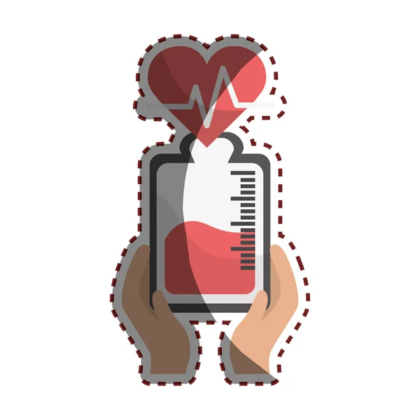 Мішок Донорства Крові Серцебиття Руках Векторні Ілюстрації — стоковий вектор