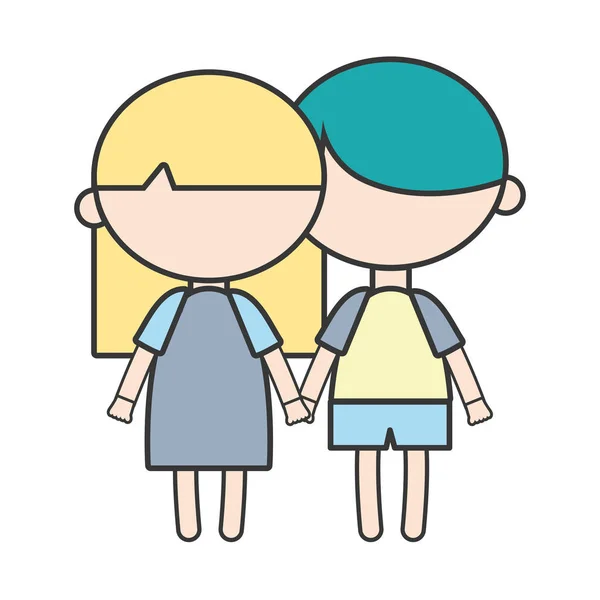 Paar Kinder Mit Frisur Und Pijama Kleidung Vektor Illustration — Stockvektor