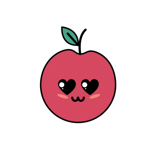 Kawaii Cute Lembut Apple Vektor Buah Ilustrasi - Stok Vektor