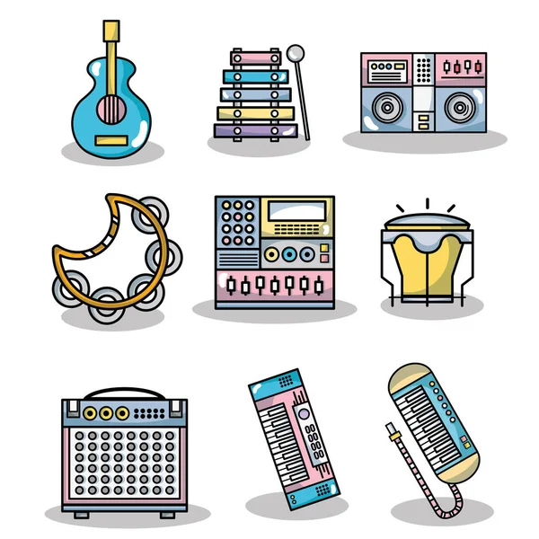 Definir Elementos Música Tecnologia Para Leigos Ilustração Vetor Música — Vetor de Stock