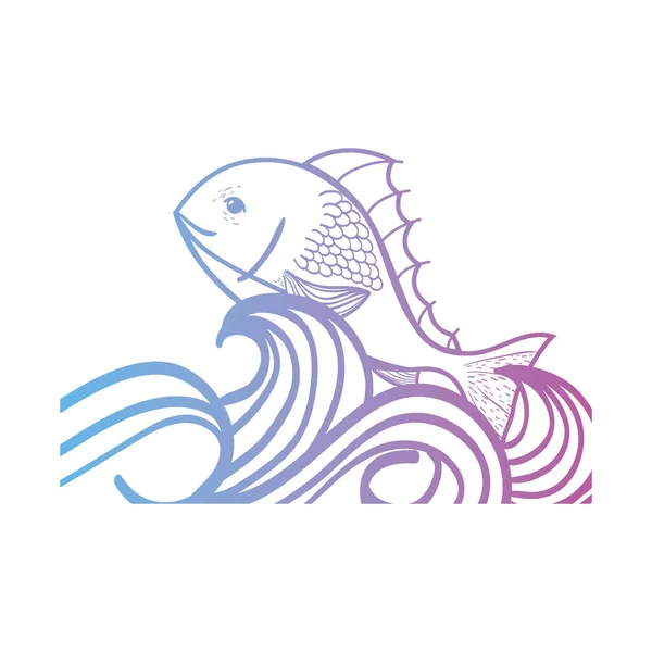 Line Fish Animal Sea Waves Design Vector Illustration — Stock Vector
