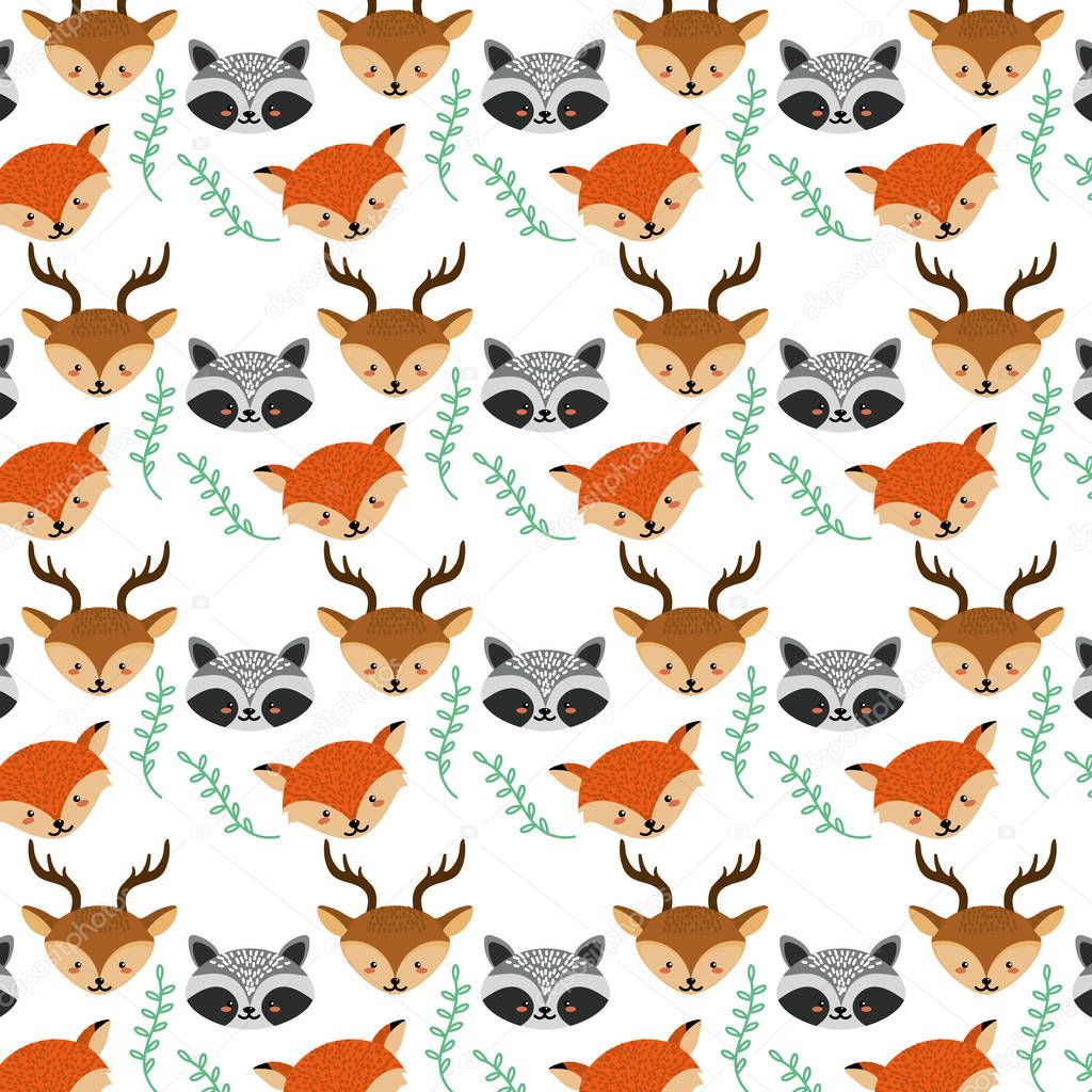 set cute animals head background design vector illustration