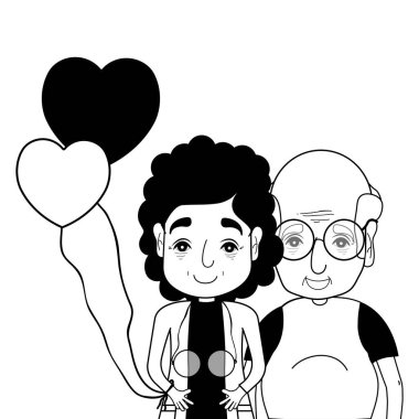 gözlük ve saç modeli ile kontur coupe yaşlılar illüstrasyon vektör