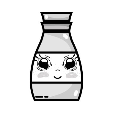 gri tonlamalı kawaii şirin mutlu İçecek şişe vektör çizim