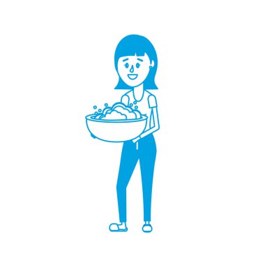 siluet kadın saç modeli ve kova ile sabun vektör çizim ile