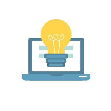 dizüstü bilgisayar teknolojisi bilgi ve ampul fikir vektör çizim ile