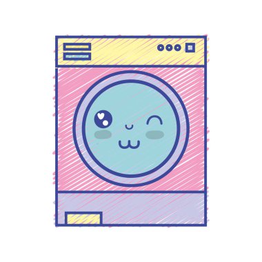 Kawaii şirin komik çamaşır makinesi vektör çizim