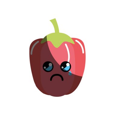 Kawaii şirin ağlayan biber sebze, vektör çizim