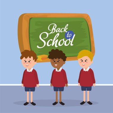 erkek öğrenciler üniforma ve blackboard eğitim vektör çizim ile