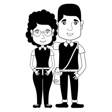 saç modeli ve rahat kıyafetler, vektör çizim ile kontur güzel çift