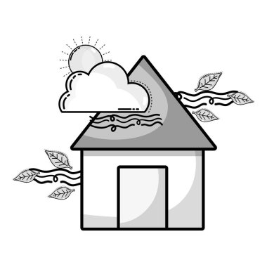 gri tonlamalı ev bulut ve güneş doğal hava vektör çizim ile