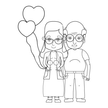 coupe yaşlılar gözlük ve saç modeli vektör çizim ile satır