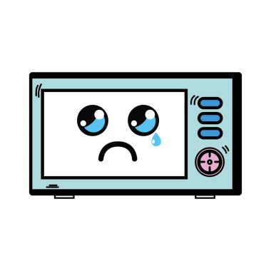 Kawaii şirin ağlıyor mikrodalgalar teknoloji vektör çizim