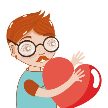 güzel adam gözlük ve kalp ellerini, illüstrasyon vektör