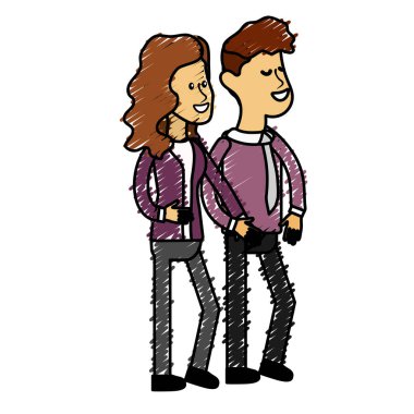 mutlu sevimli çift şık giyim, vektör çizim ile