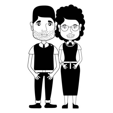 saç modeli ve rahat kıyafetler, vektör çizim ile kontur güzel çift