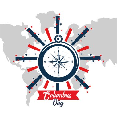 Mutlu columbus günü kartı öğeleri ve çizgi film ile vektör grafik illüstrasyon dsign