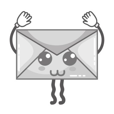 gri tonlamalı kawaii şirin mutlu e-posta iletisi vektör çizim