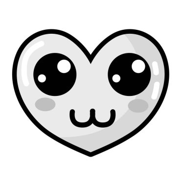 gri tonlamalı kawaii şirin mutlu kalp tasarlamak vektör